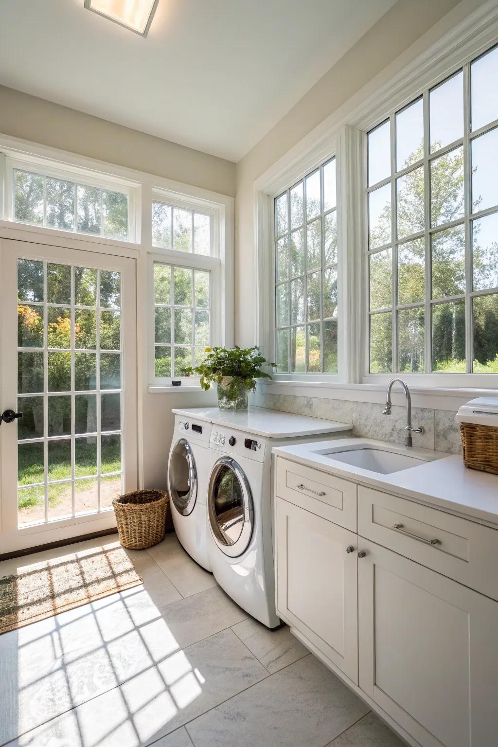 Natural light brightening the laundry space, making it feel more spacious.
