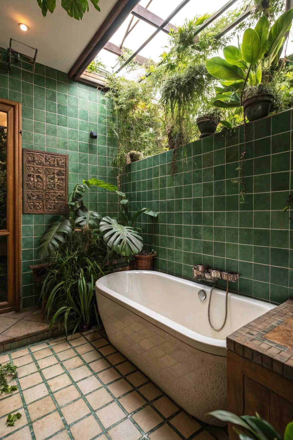Tranquil oasis evoked by flora-inspired verdant tiles