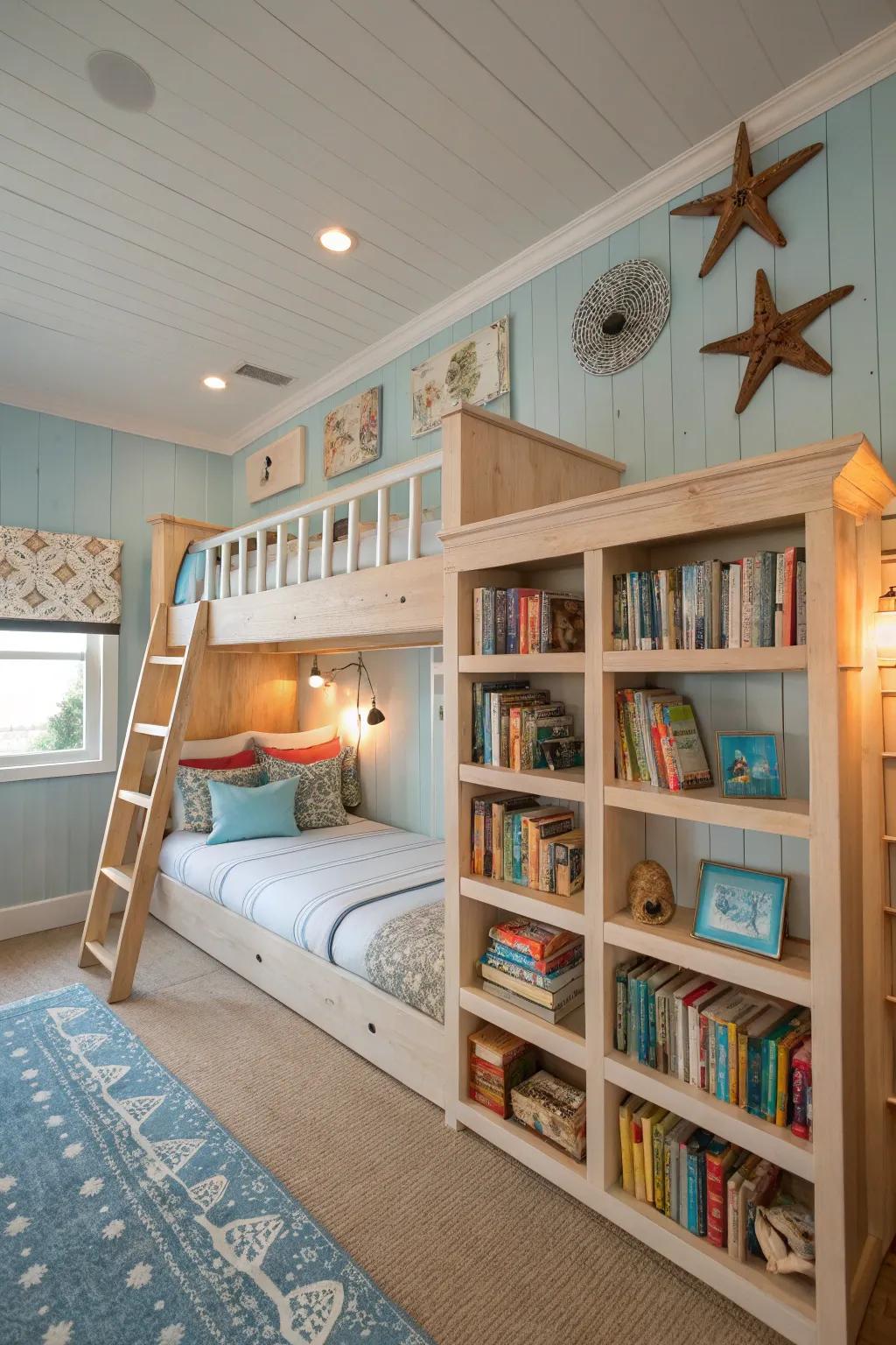 A bespoke bookshelf holds your beach reads nearby.