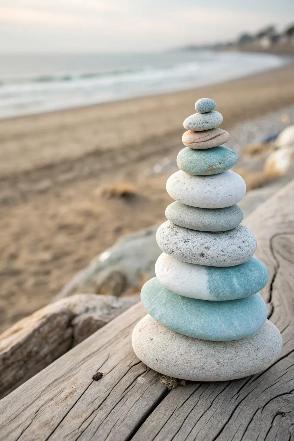 Discover the tranquil allure of beach pebble beacons - a minimalist masterpiece for your coastal decor.