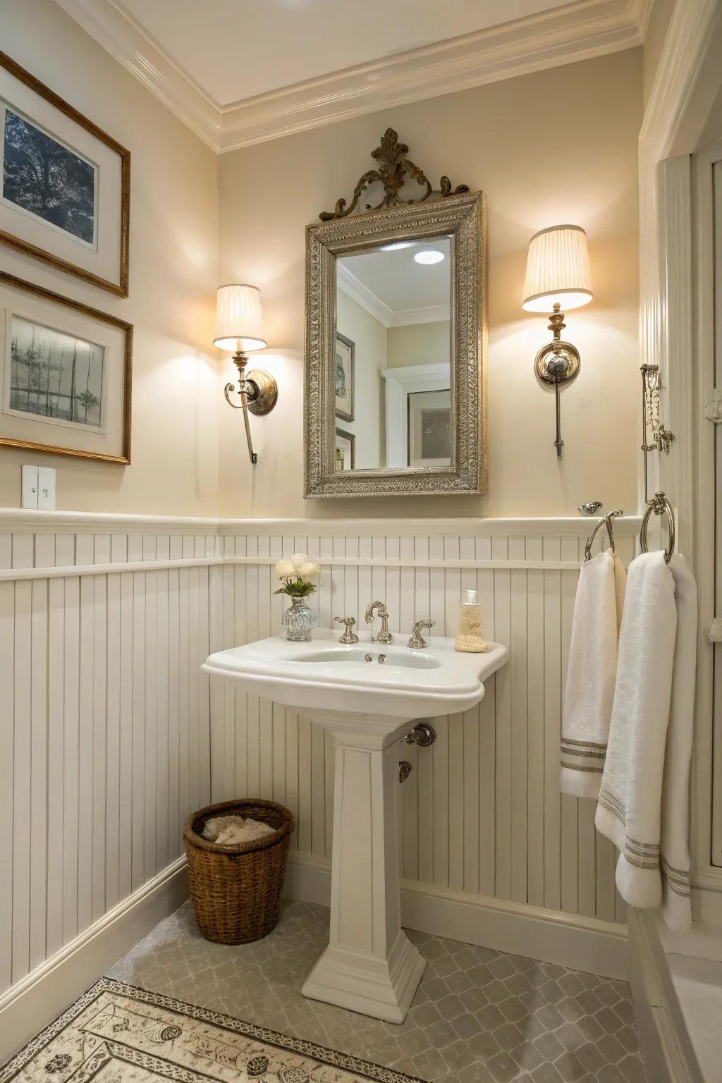 Blend paneling using elegant fixtures to conjure a luxurious sensation.