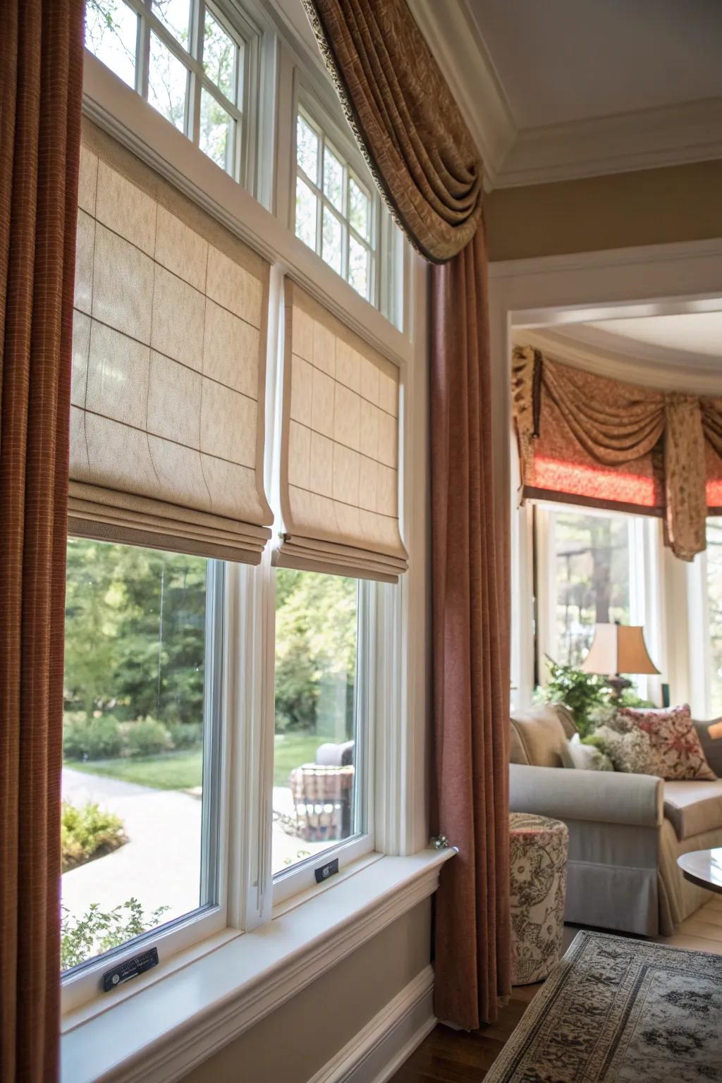 Roman shades deliver an elegant and classy look.