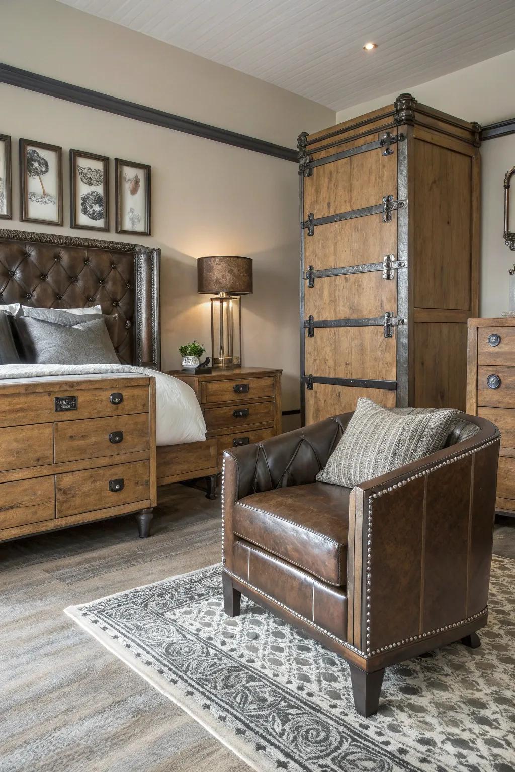 A balanced blend of textures cultivates a sophisticated yet rugged aesthetic.