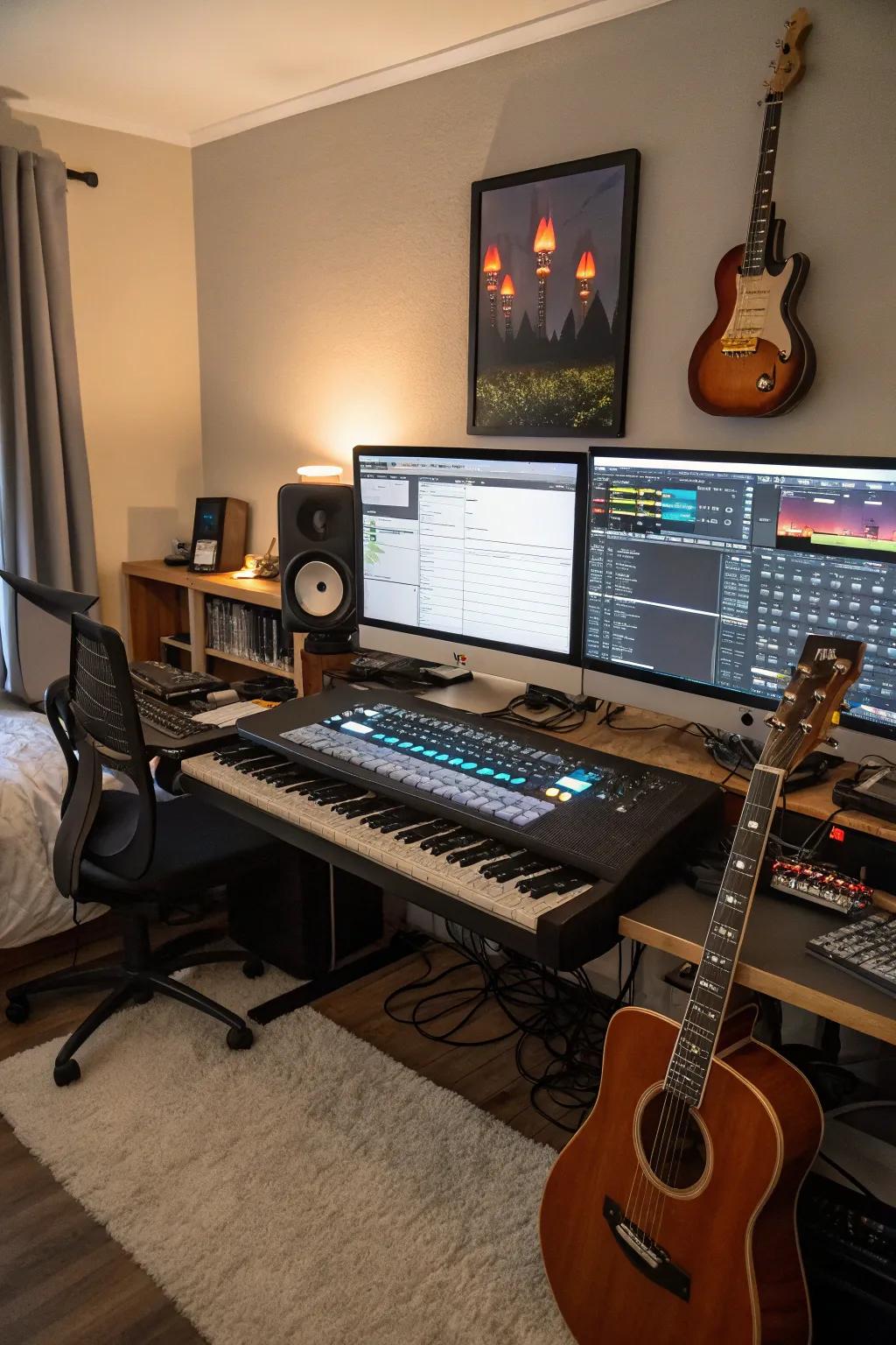 Dual monitors streamline your music production, greatly enhancing productivity.