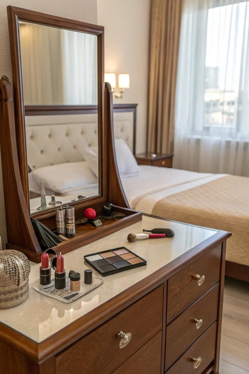 Establish a multipurpose space by converting your dresser into a vanity.