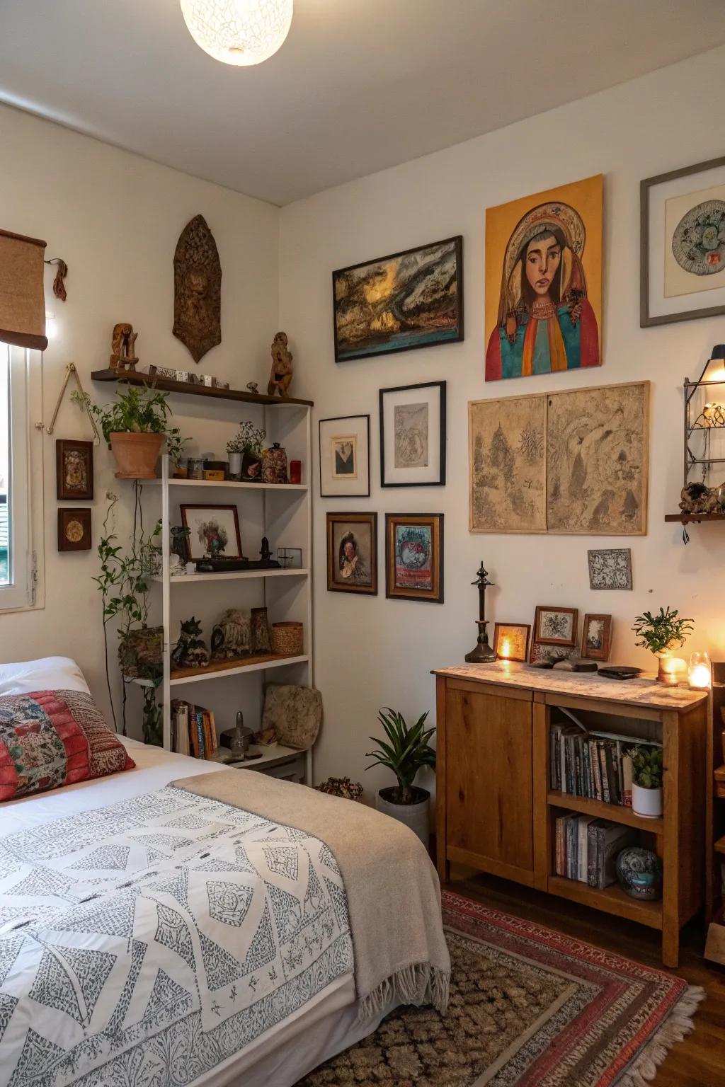 A personalized bedroom showcasing unique décor elements.