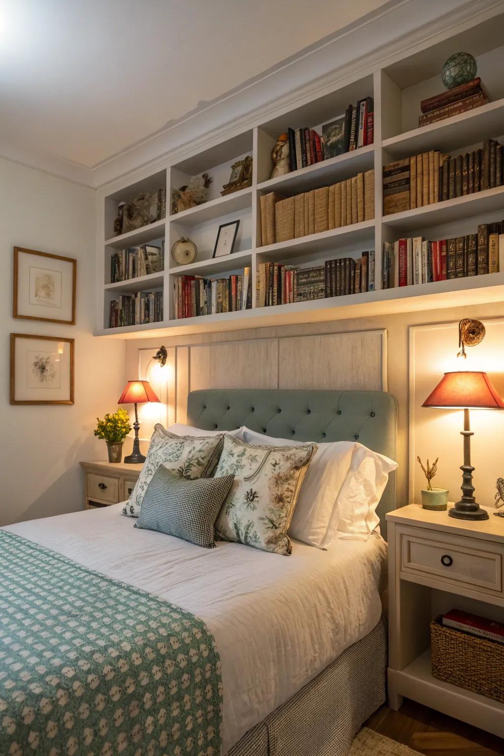 Headboard shelves offer a handy spot for your nighttime provisions.