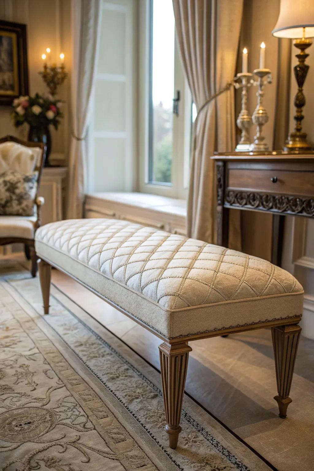 Quilted cushions provide comfort with a hint of luxury.