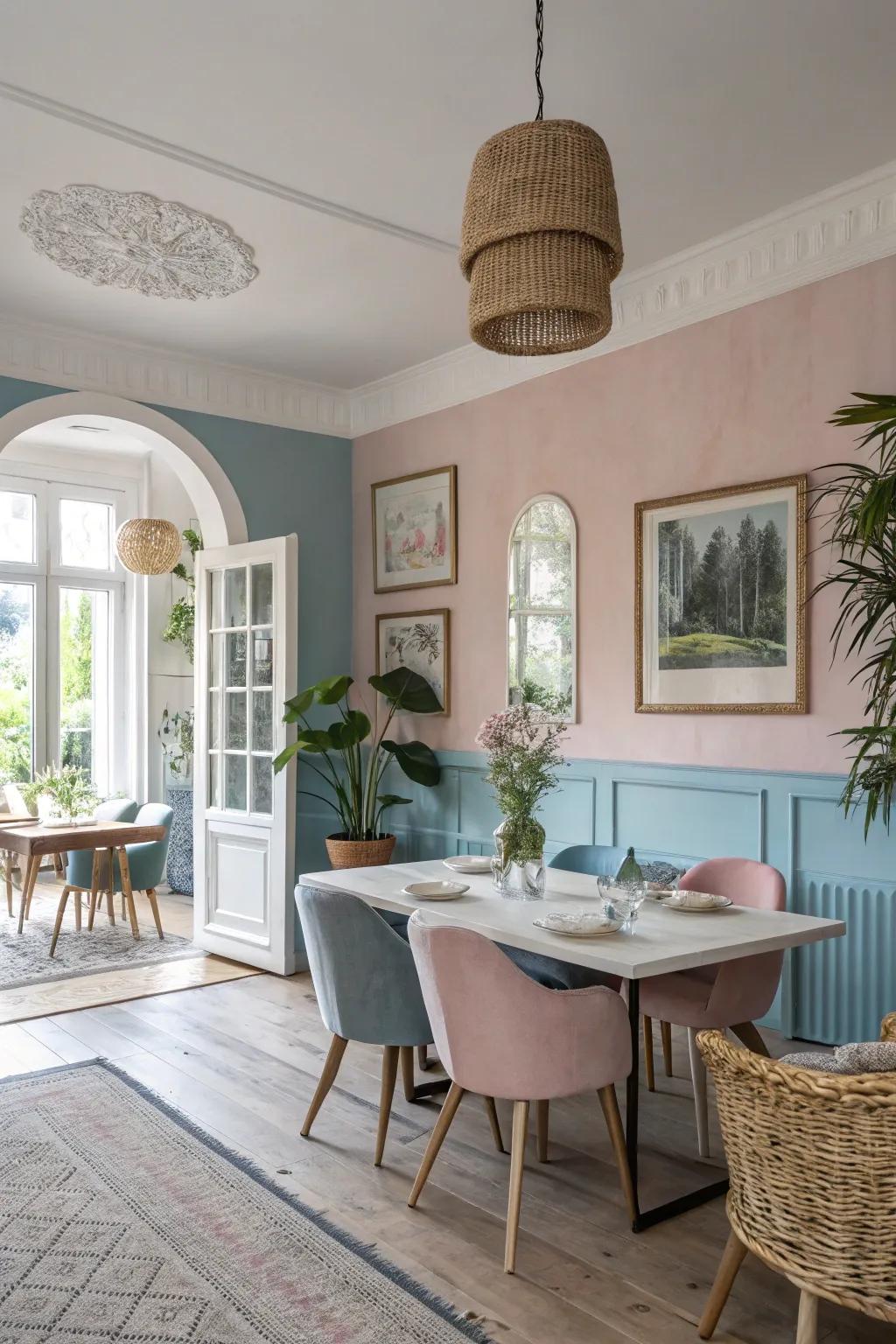 Pastel hues bring a fresh and welcoming feel to dining areas.