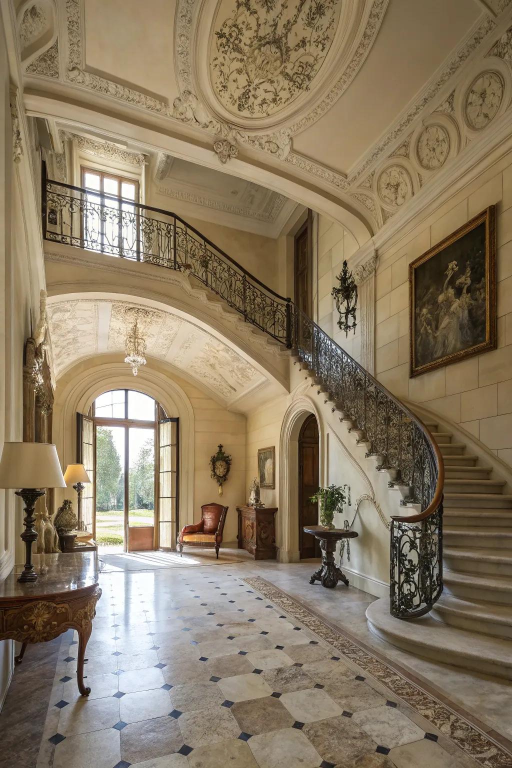 Natural stone flooring brings sophistication and timeless charm.