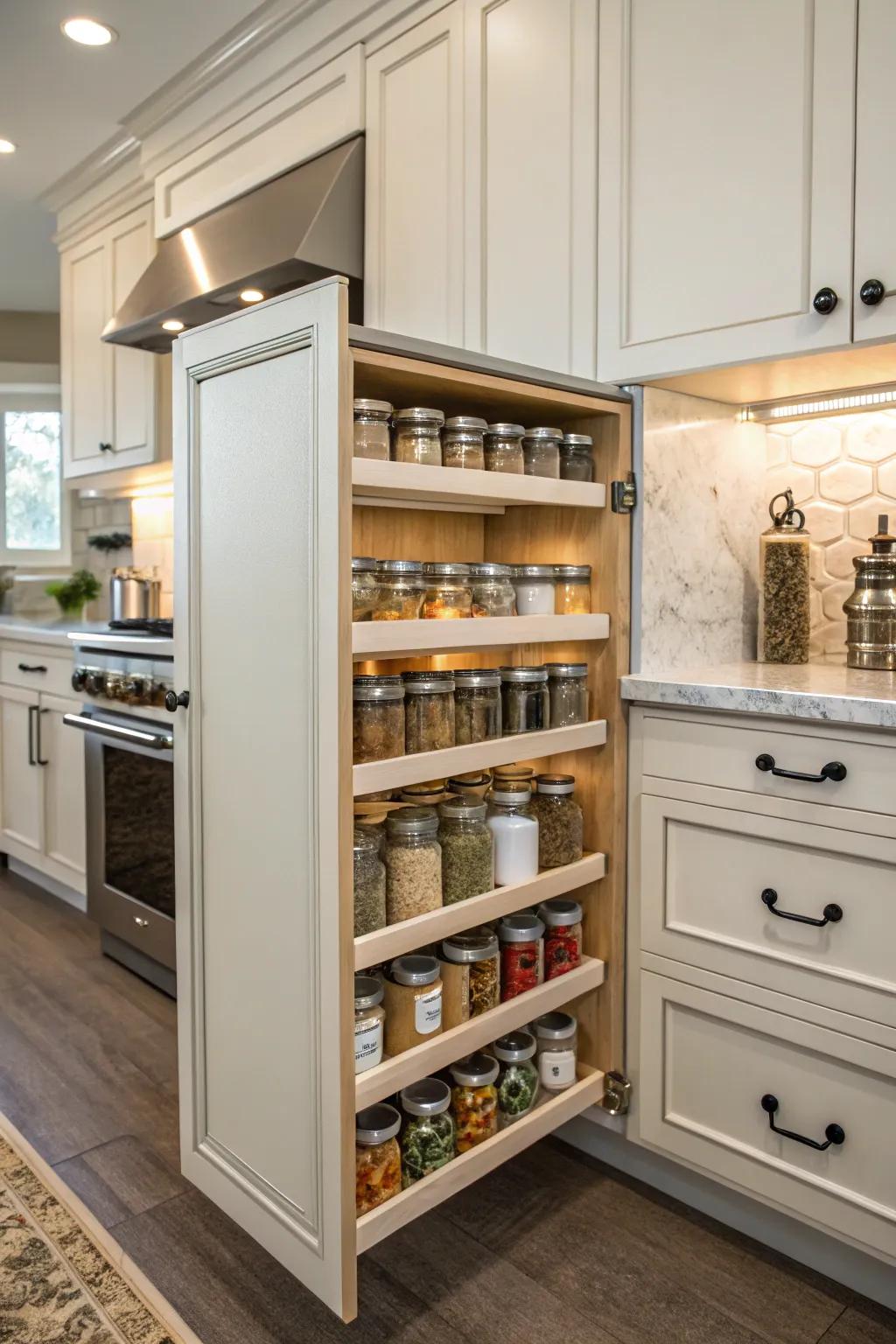 Custom inserts provide a unified kitchen design.