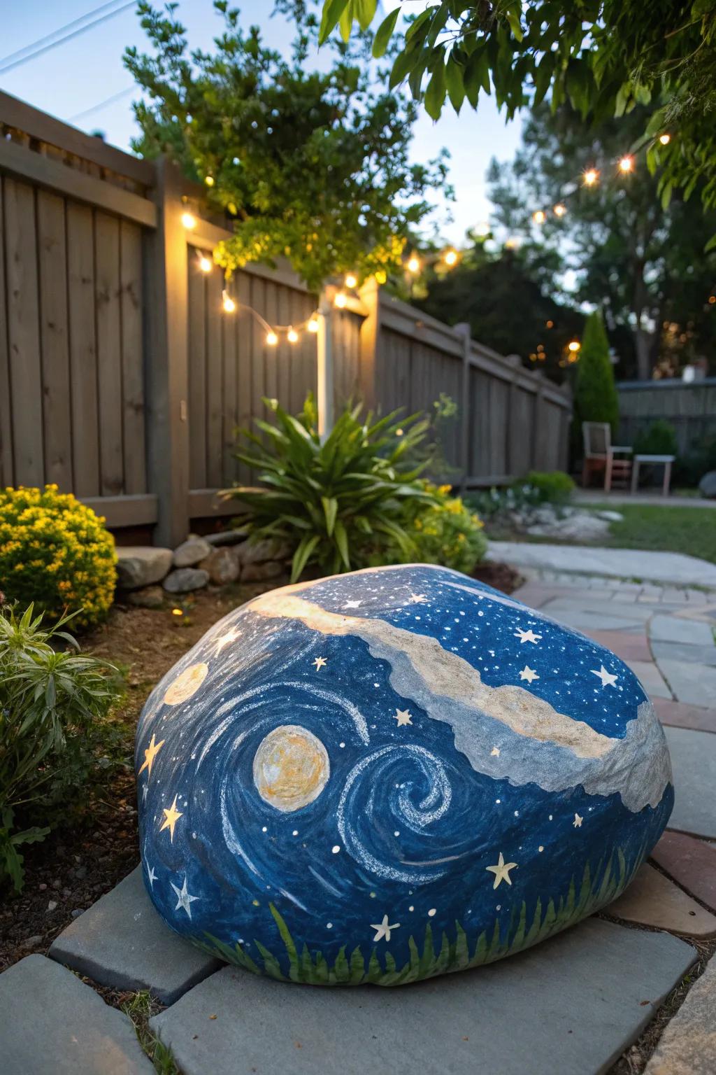 Create a magical ambiance with starry night stone art.