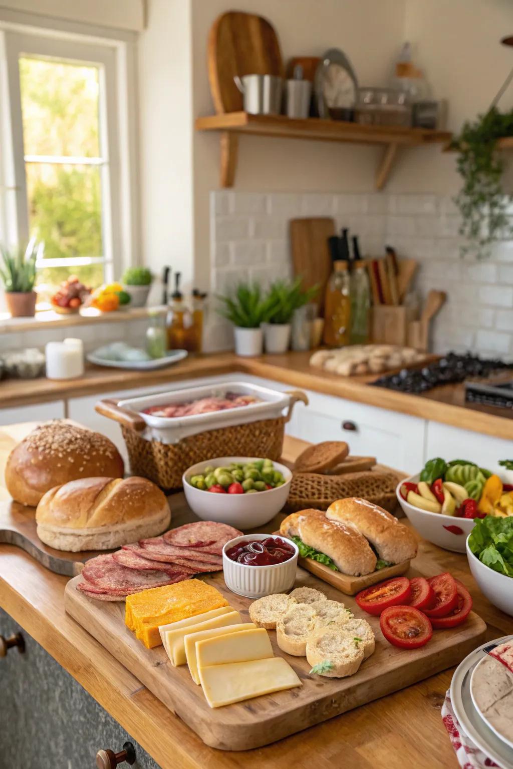 A fun and interactive make-your-own sandwich area for guests to enjoy.