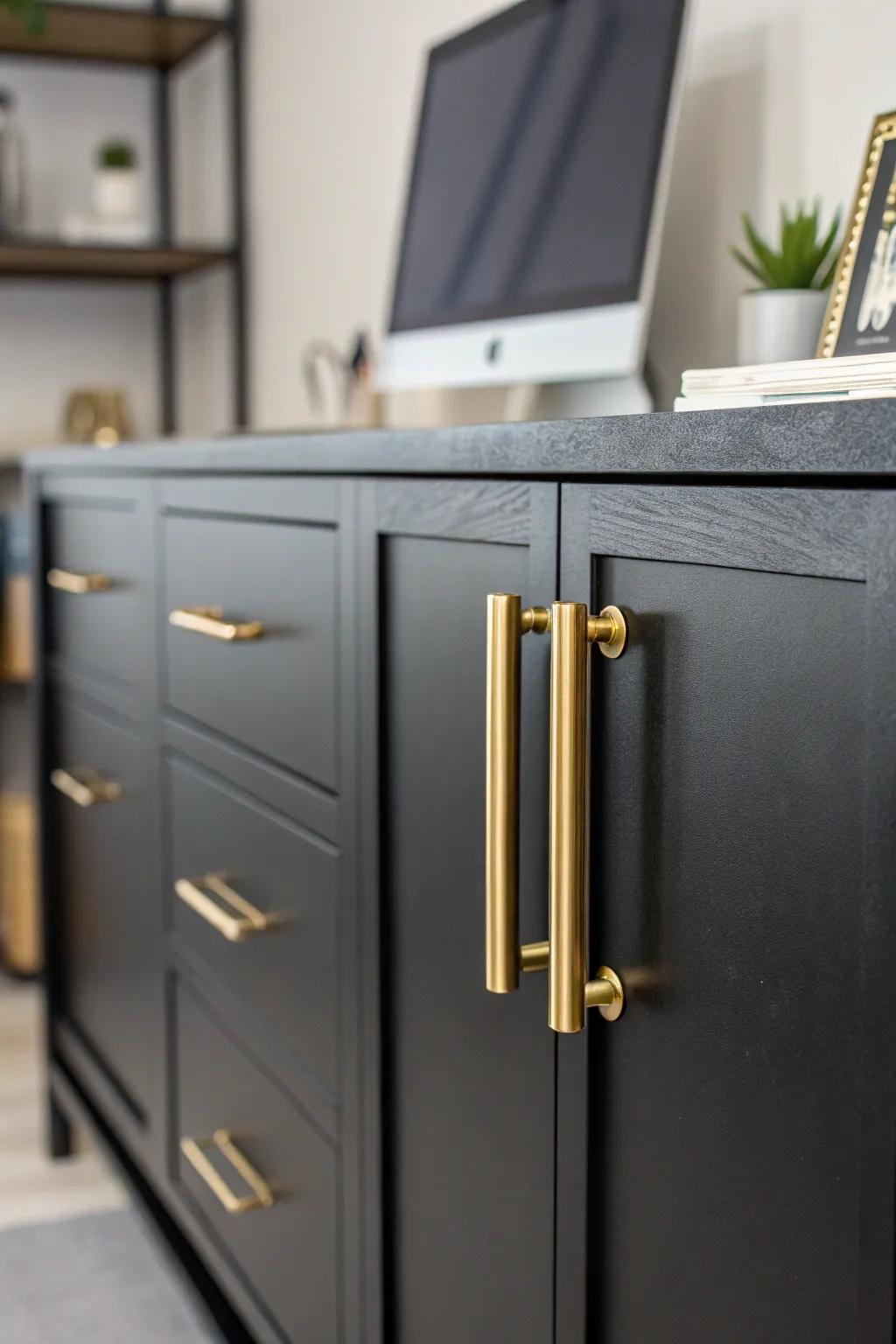 Gilded hardware incorporates a luxurious nuance into ebony furniture.