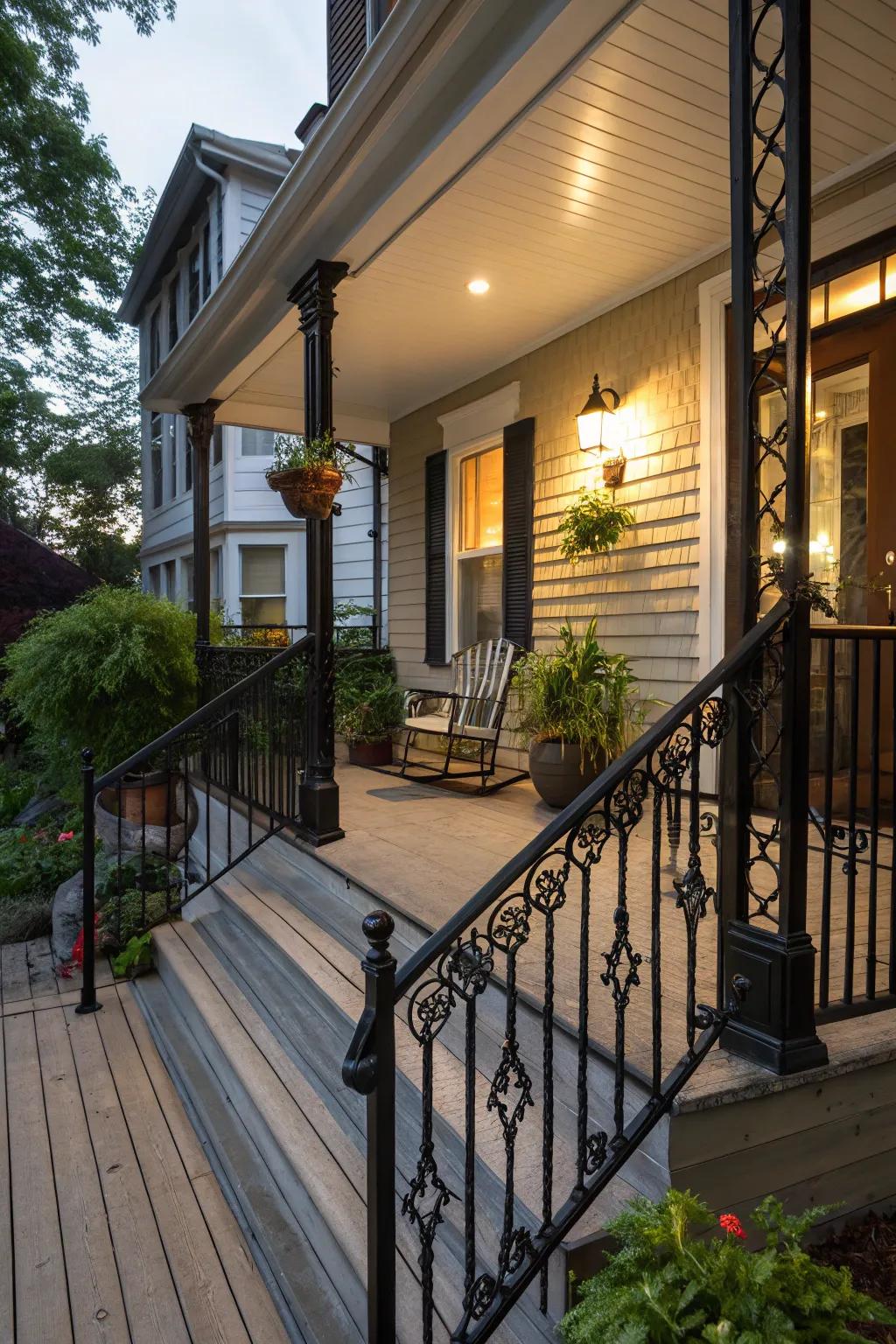 Elegant black railings balance safety and design equally.