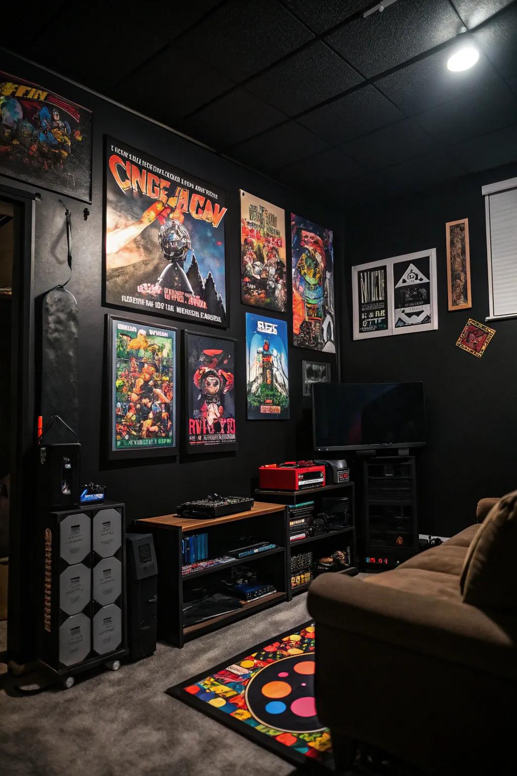 Gaming visuals and artwork inject character and aesthetic appeal into the walls.
