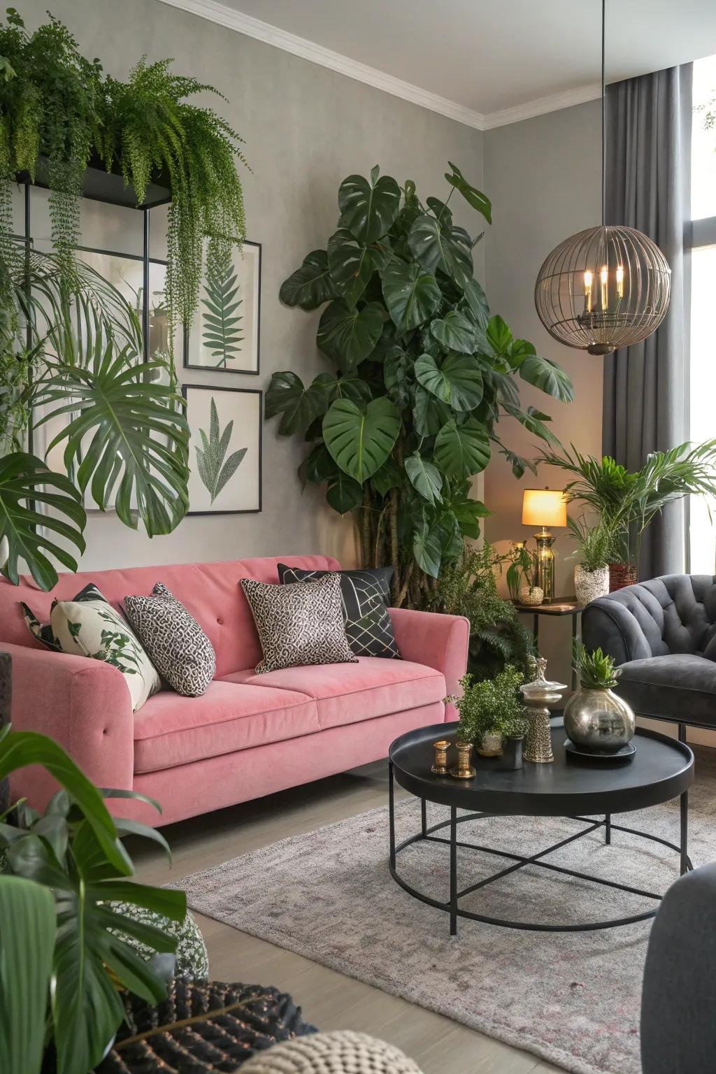 Green elements add a fresh vibe to the sophisticated color palette.