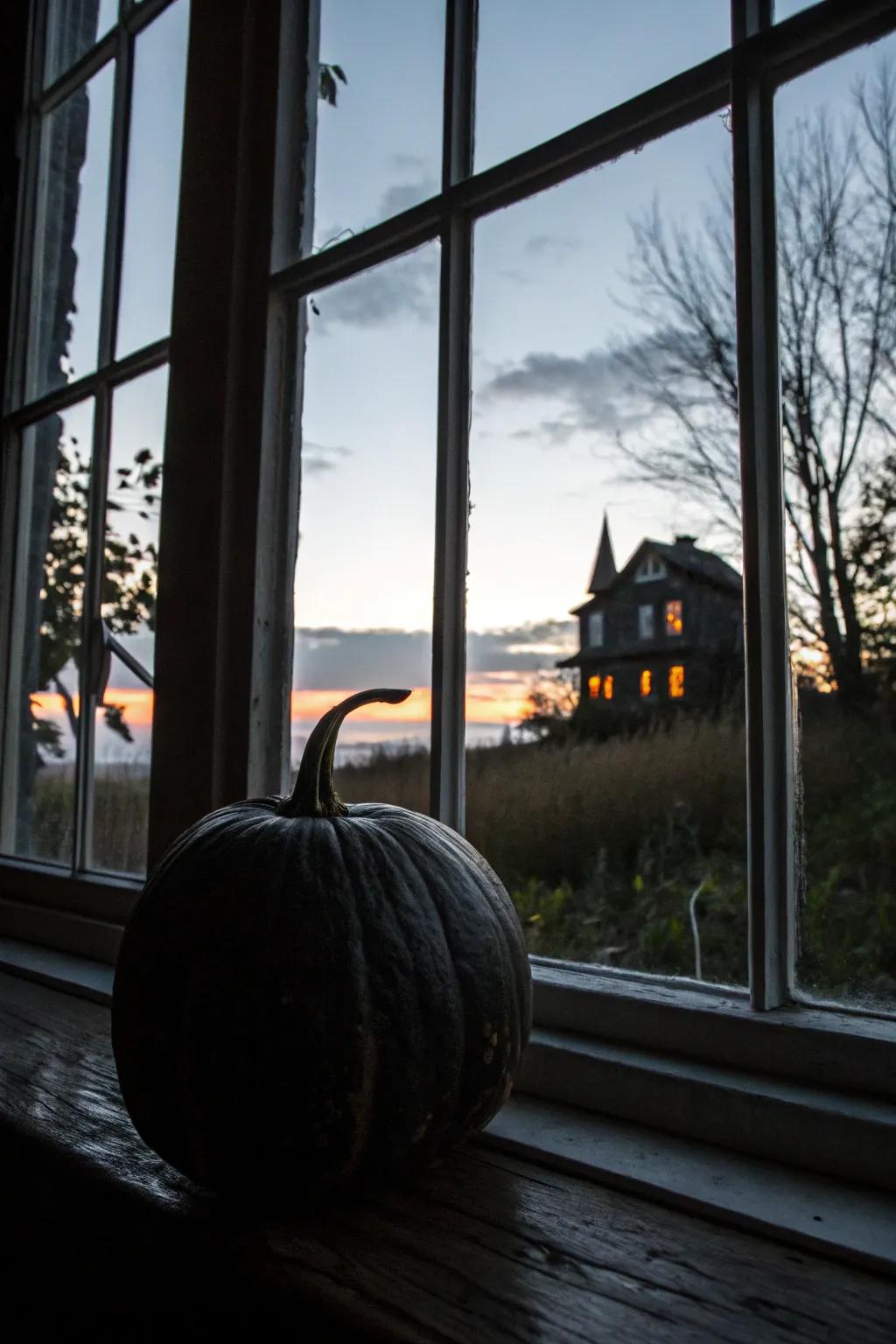 An ebony gourd showcasing a phantom residence design, ideal for a spectral atmosphere.