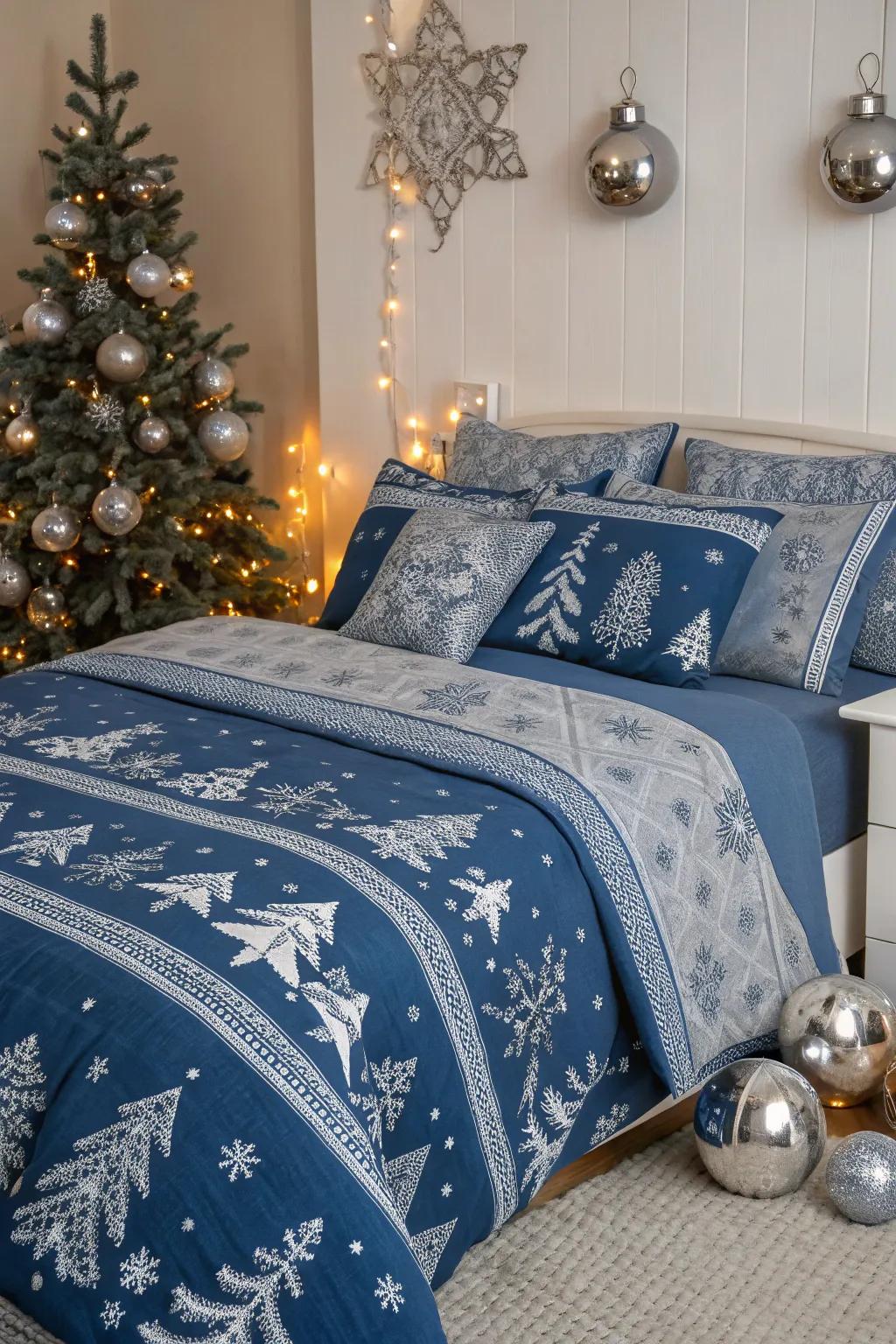 A welcoming and celebratory azure Christmas bedroom