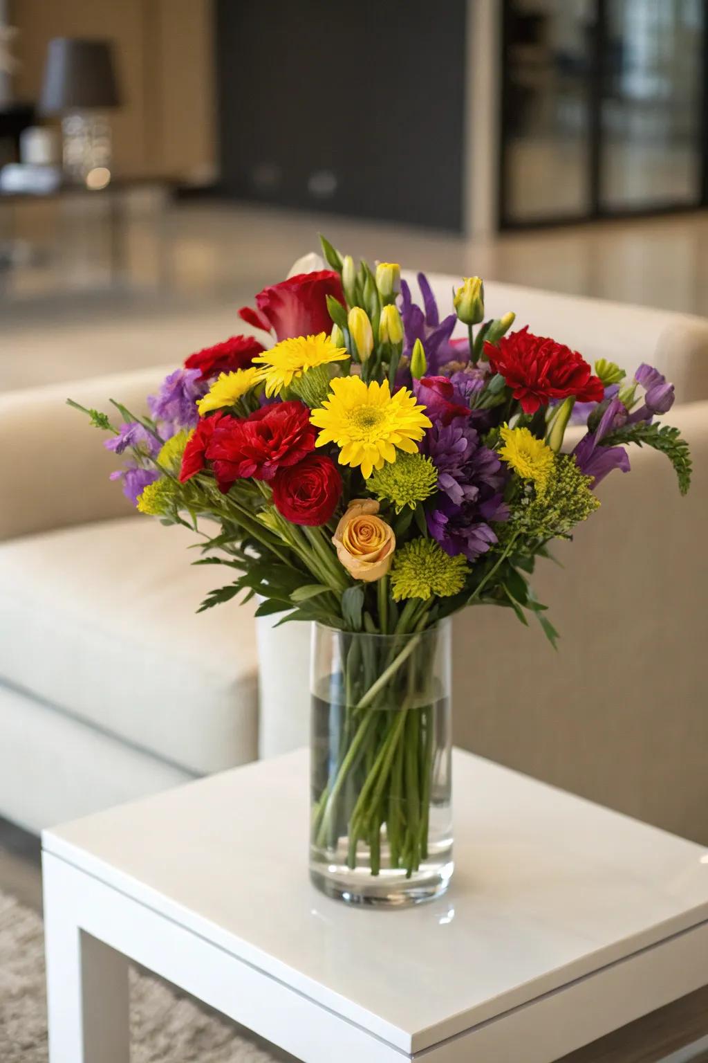 Audacious colors make for a striking floral arrangement.