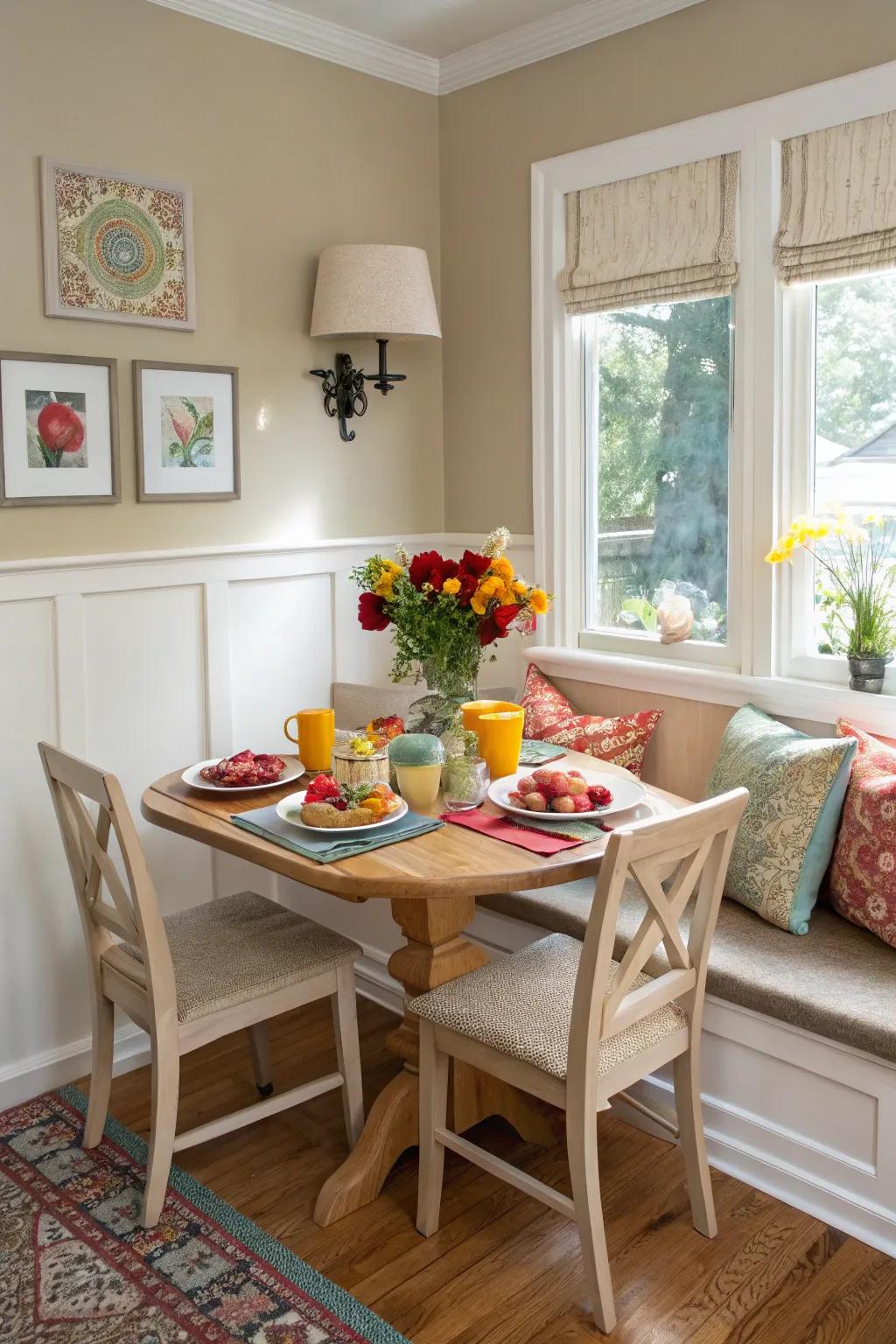 Neutral tones provide a serene setting, with pops of color adding character.