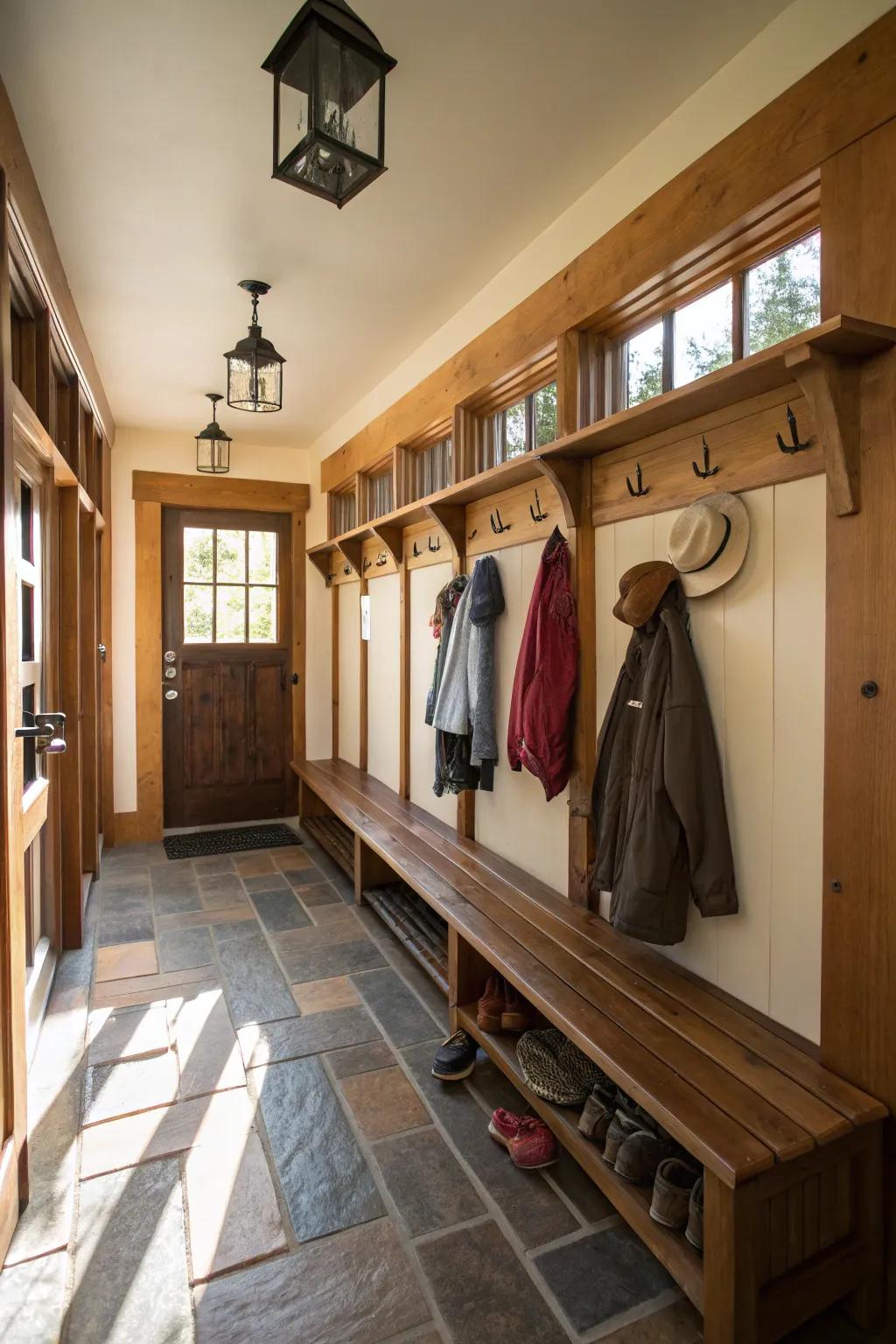 A practical entrance space setup in the breezeway for peak organization.