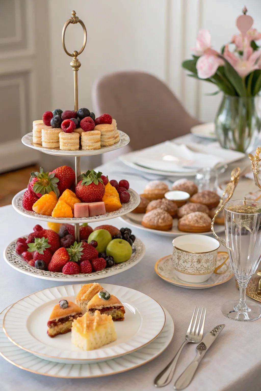 Multi-level displays fashion a dynamic presentation for brunch items.