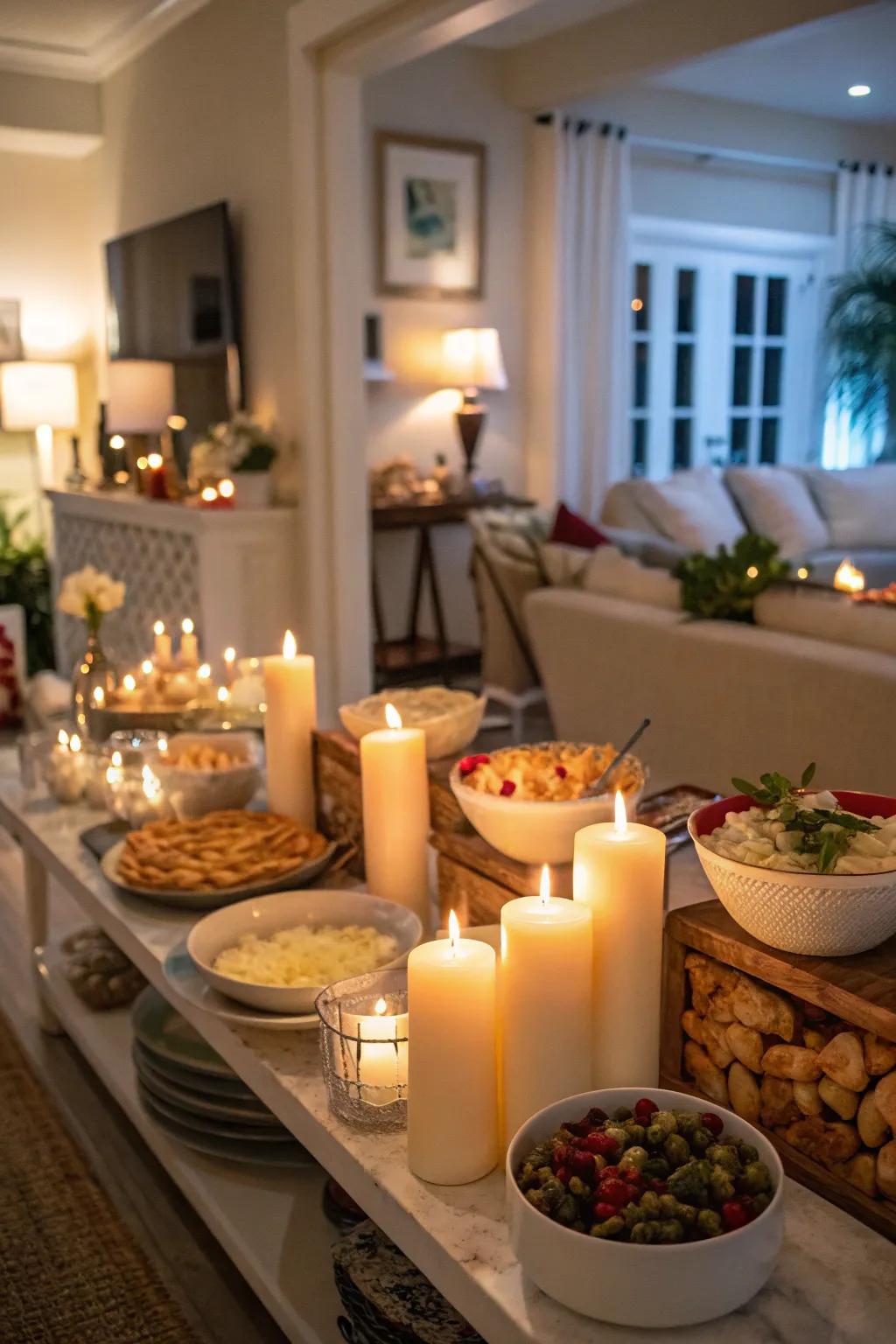 Candles cast a tender, beckoning radiance.