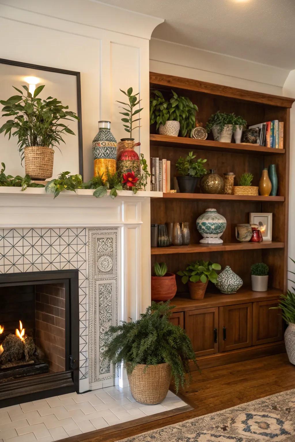 Personal touches enrich fireplace built-in designs.