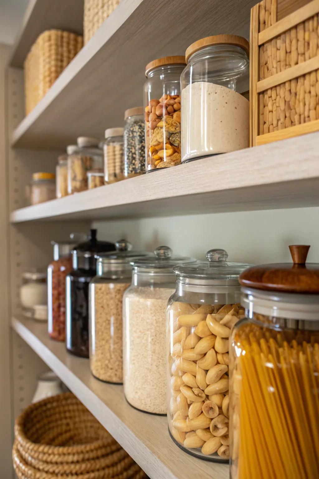 Mixing different jars adds personality to your storage.