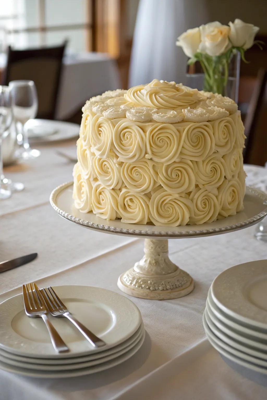 Classic buttercream rosettes crafting a landscape-like dessert