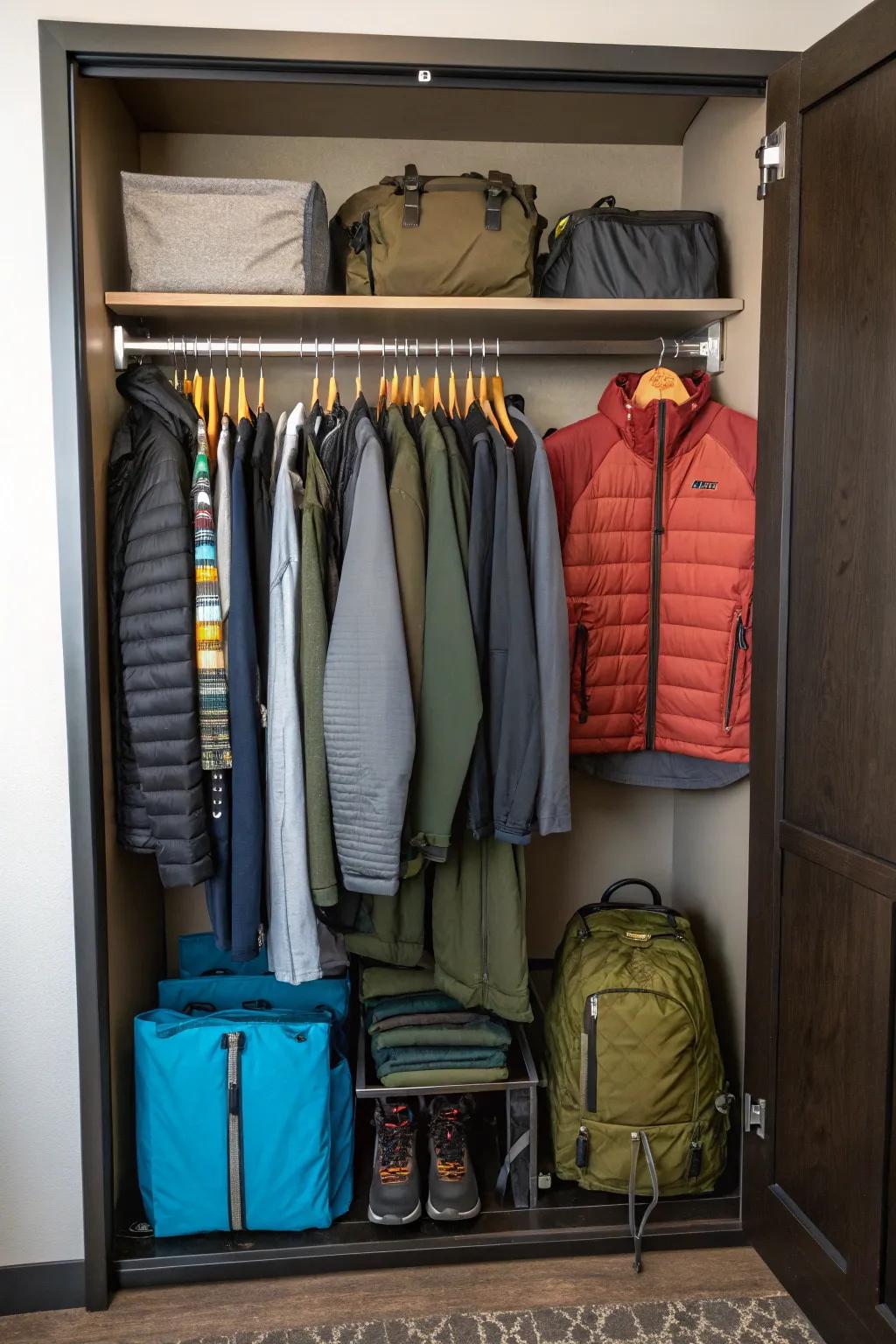 Tidily arranged clothing makes packing for camping trips simpler.