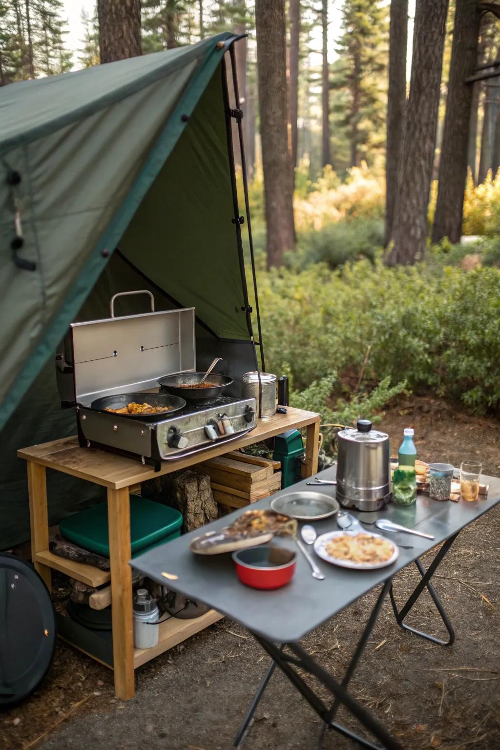 With an awning, you can shield your cooking area from the weather.
