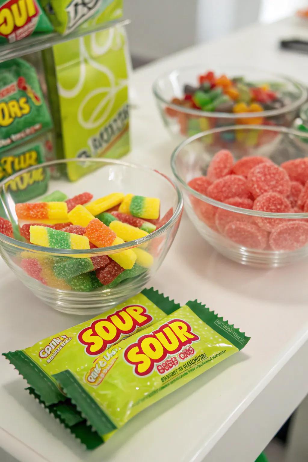 A bold and tangy sour candy selection, showcasing vibrant, eye-catching sweets.