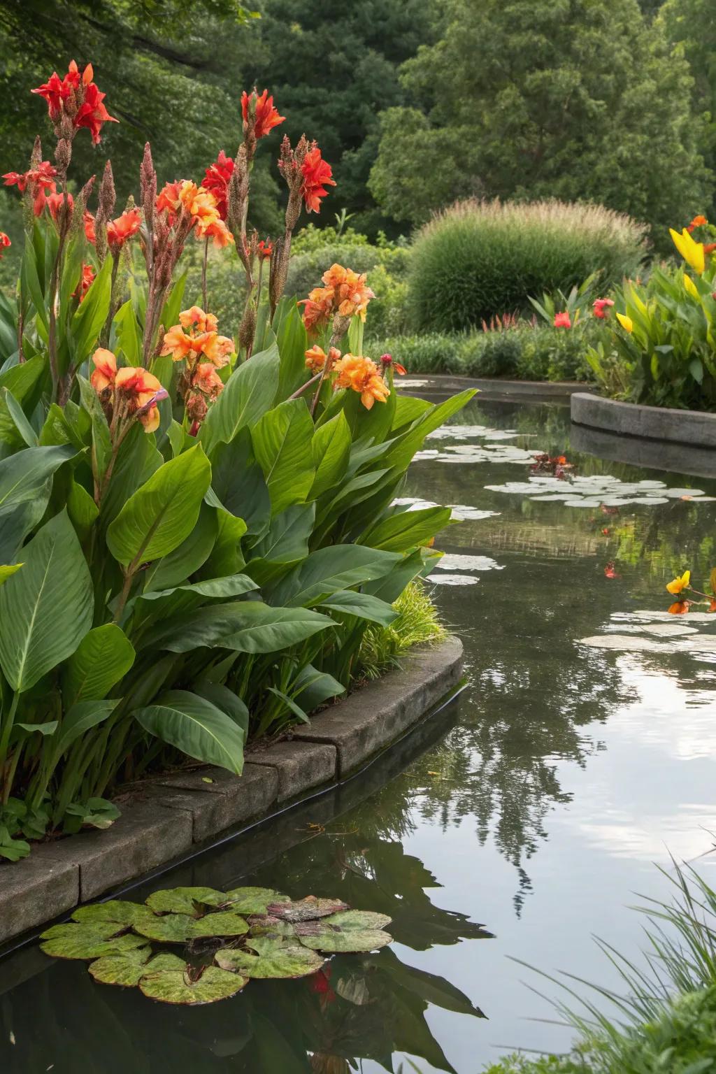 Enhance aquatic gardens with 'Flame' lilies.