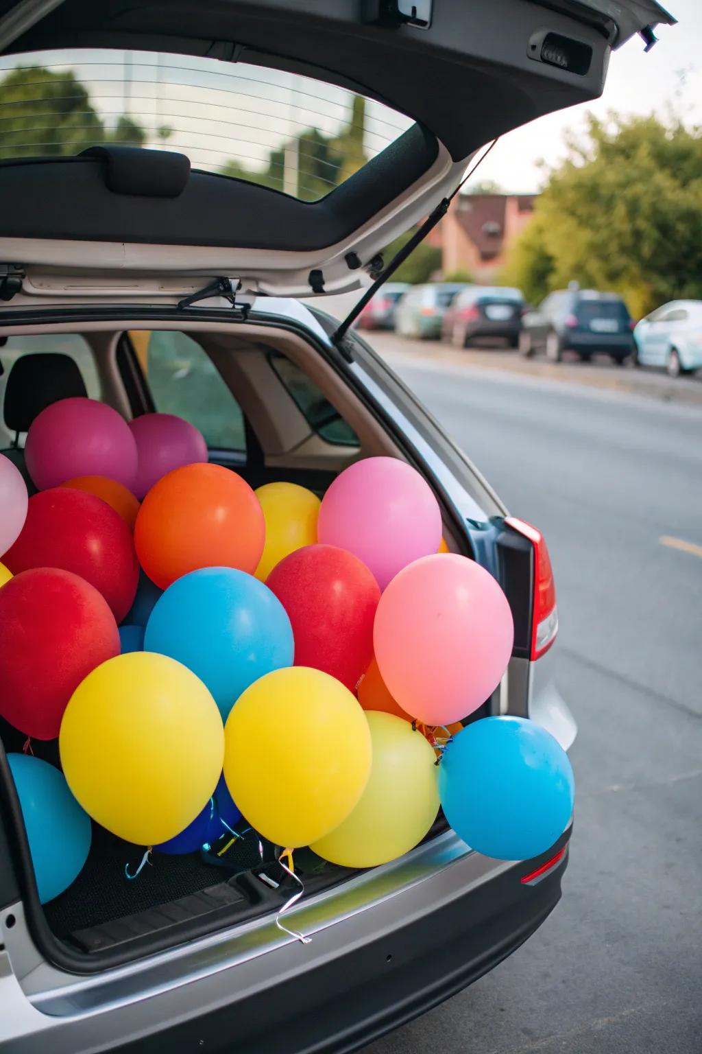 A vibrant air-filled orb-filled trunk that adds a festive touch to the fair theme.