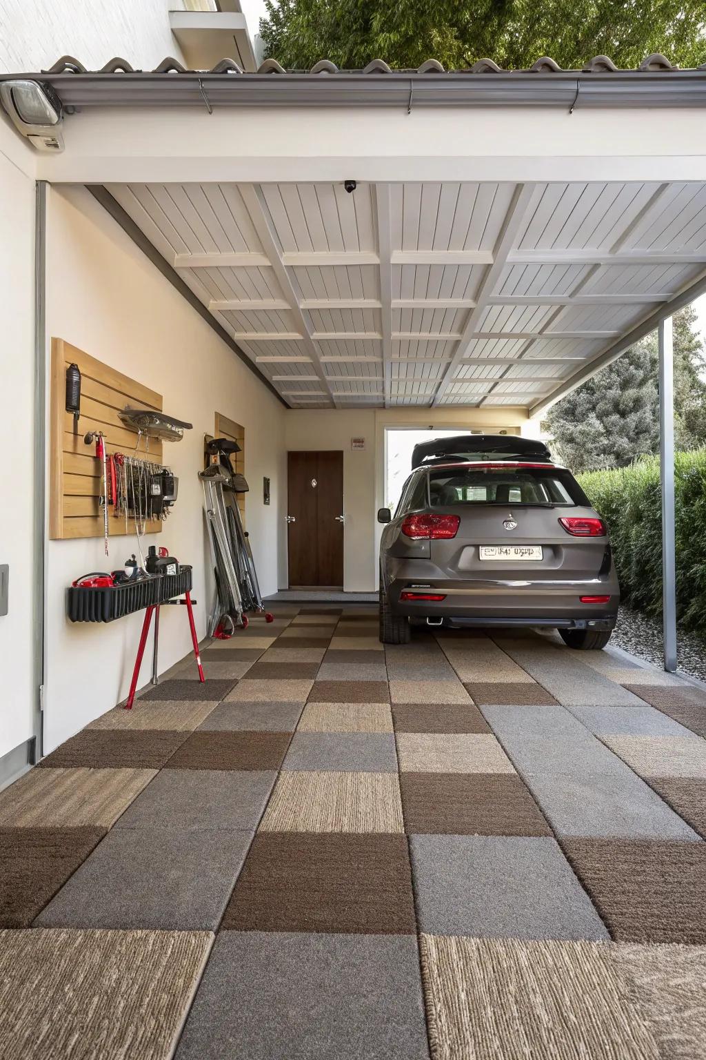 Textile squares add warmth and comfort to your carport.