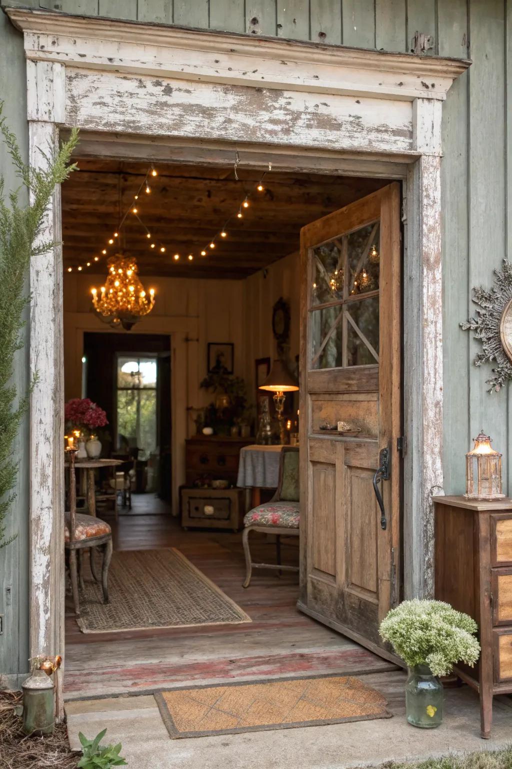 Weathered timber trim exudes rustic appeal.