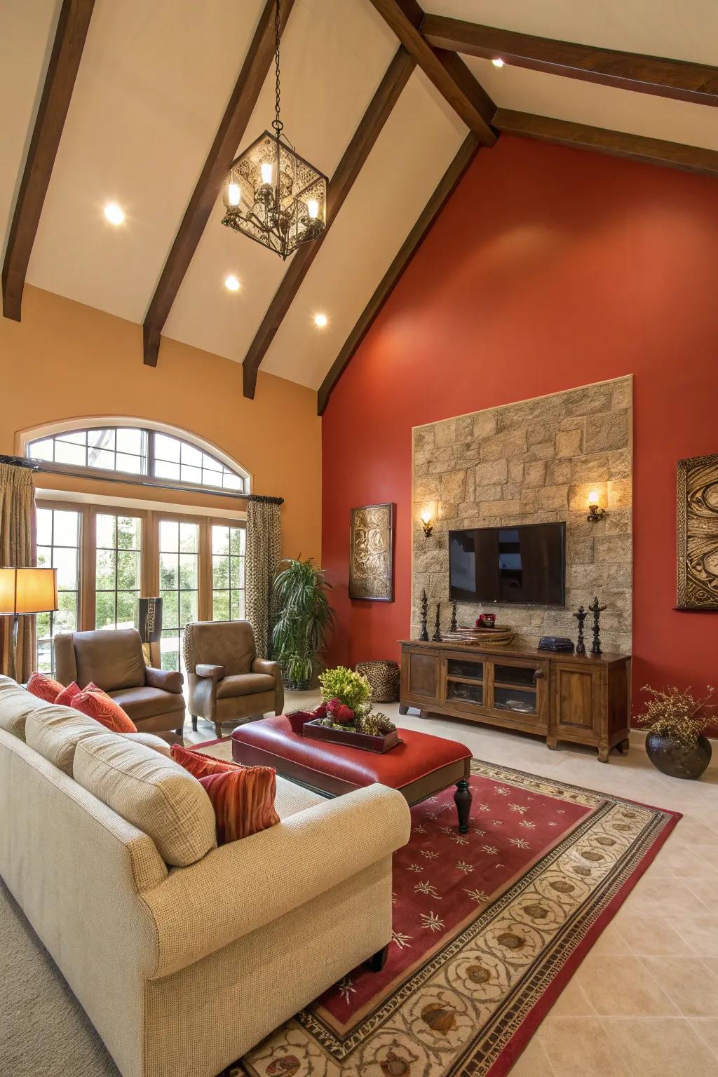 A striking highlight divider pulls the observer's sight in this towering-ceilinged area.