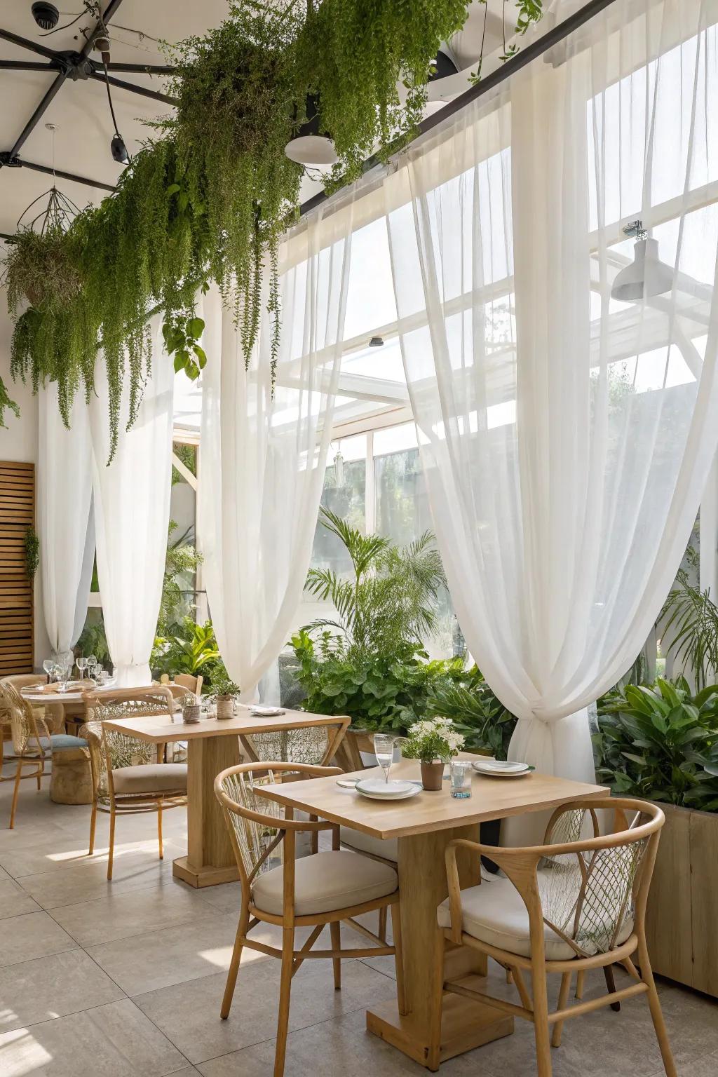 Sheer curtains creating a sunny and breezy atmosphere