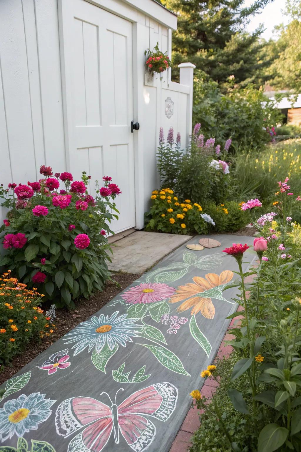 A stunning art stick garden flourishing with flora and fluttering wings.