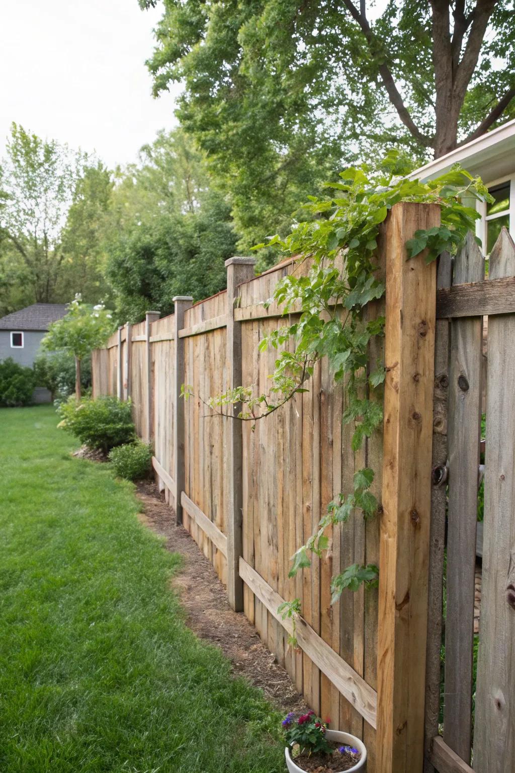 A handmade wood fence can be both budget-friendly and charming.