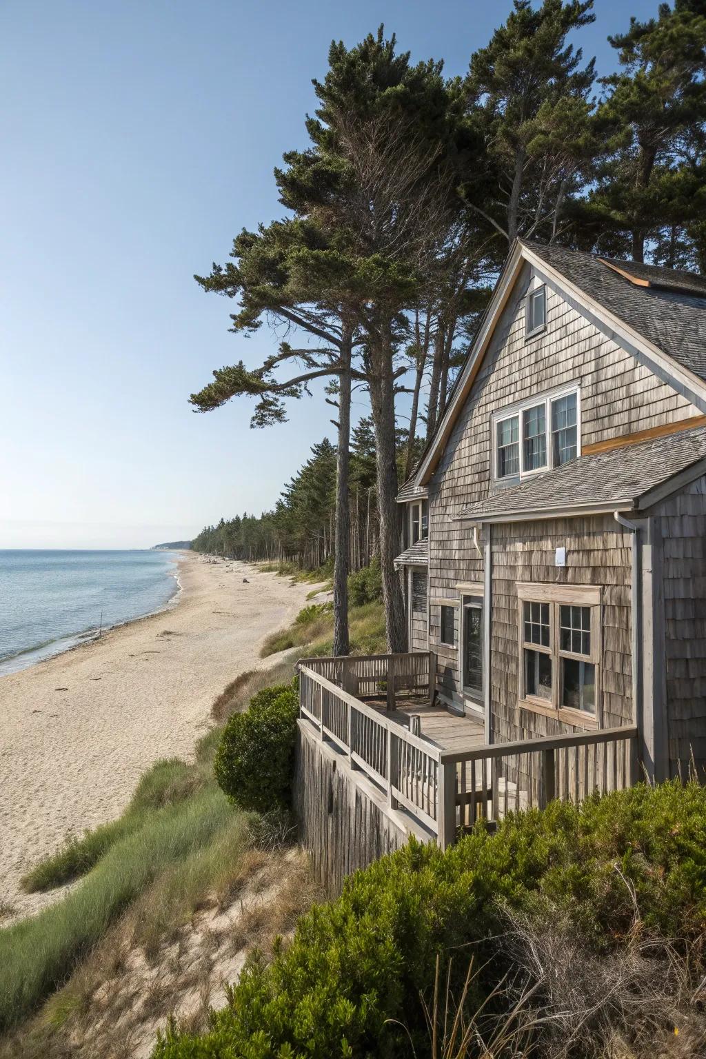 Timber tile siding delivers a warm, seaside allure.