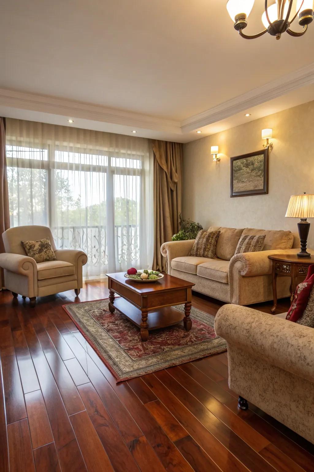 Thoughtful furniture placements enhance comfort and elegance.