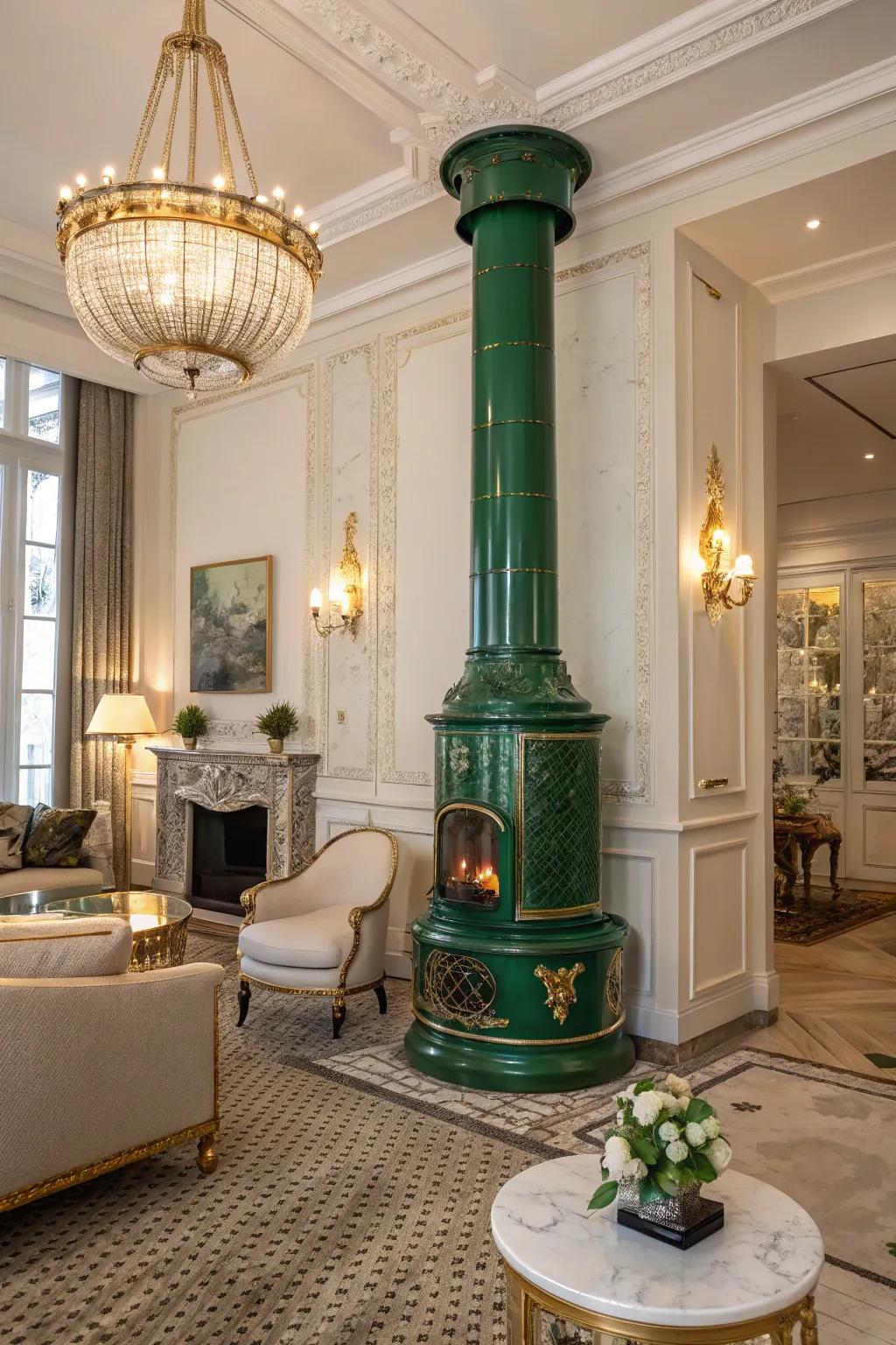 Forest green introduces an element of opulence and sophistication to this interior.