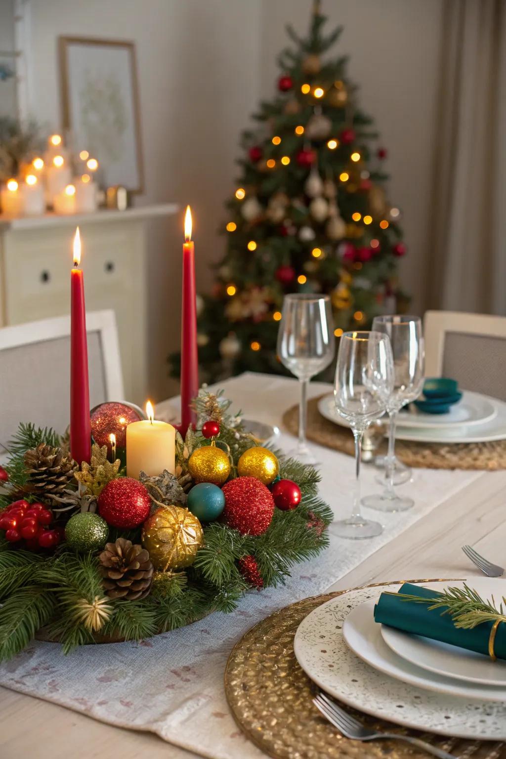 A vibrant core accent enlivening the dining surface.