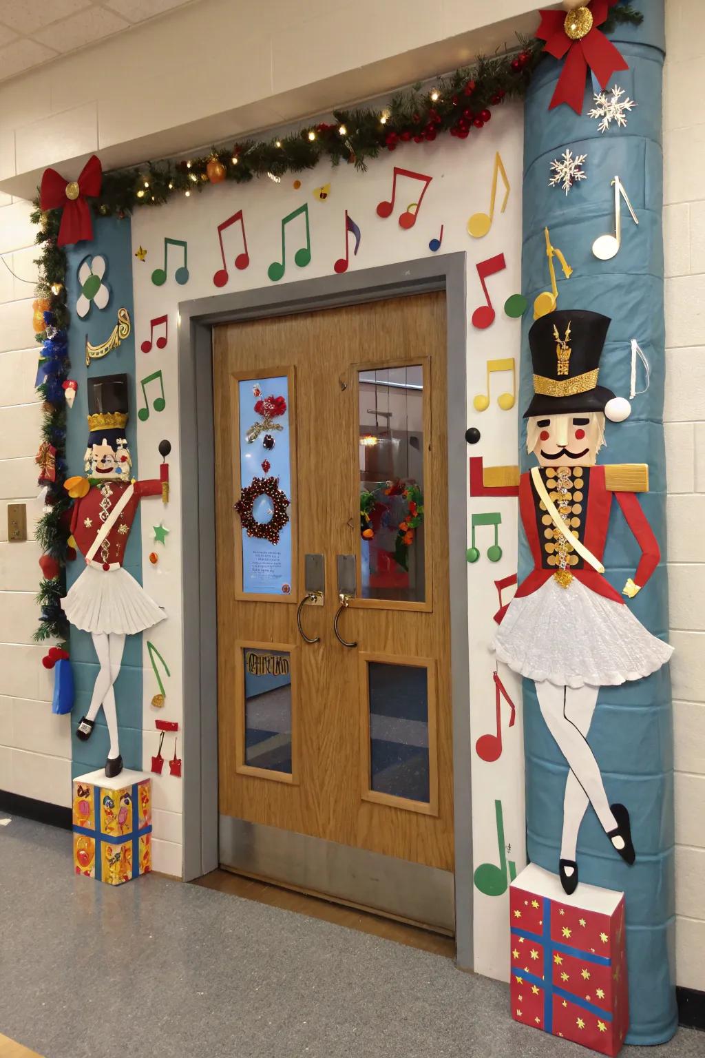 Nutcracker-inspired adornments grace this school portal.