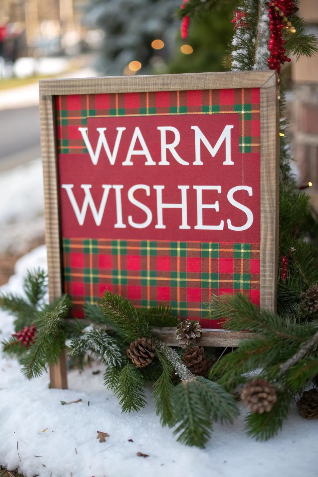 Cultivate warmth with a tartan-patterned Christmas notice.