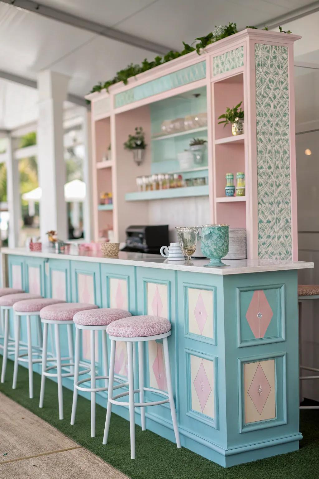 A hue-coordinated coffee nook that complements the room.