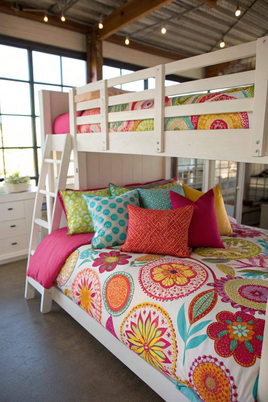Bright bedding brings life and character to your sky-high sleeper.
